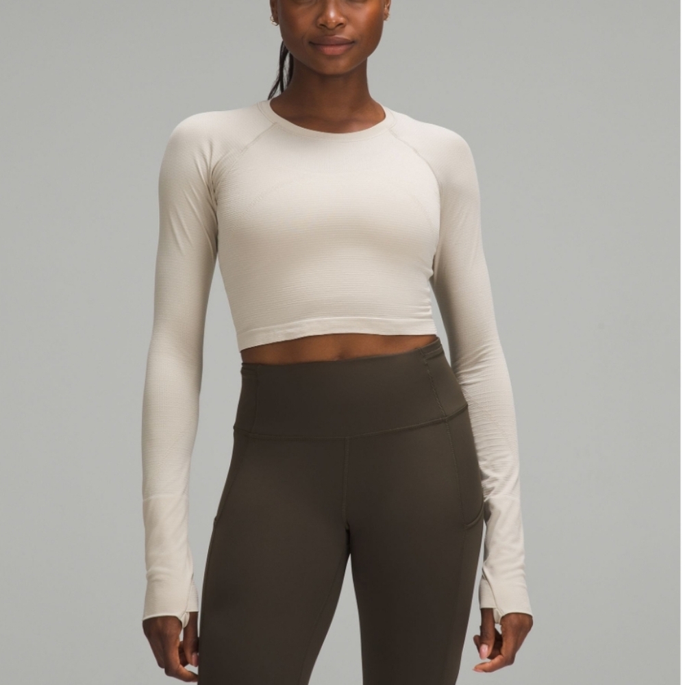 Swiftly Tech Cropped Long-Sleeve Shirt 2.0, Mojave Tan, Size 4